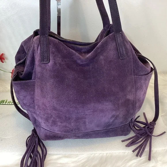 MICHAEL KORS ASHBURY HIPPIE BOHO SLOUCHY RAW SUEDE LEATHER HANDBAG VIOLET - Picture 3 of 15